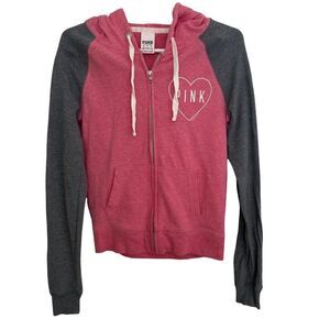 Pink Victoria Secret Pink/ Gray Full Zip Hooded Sweatshirt Sz XS